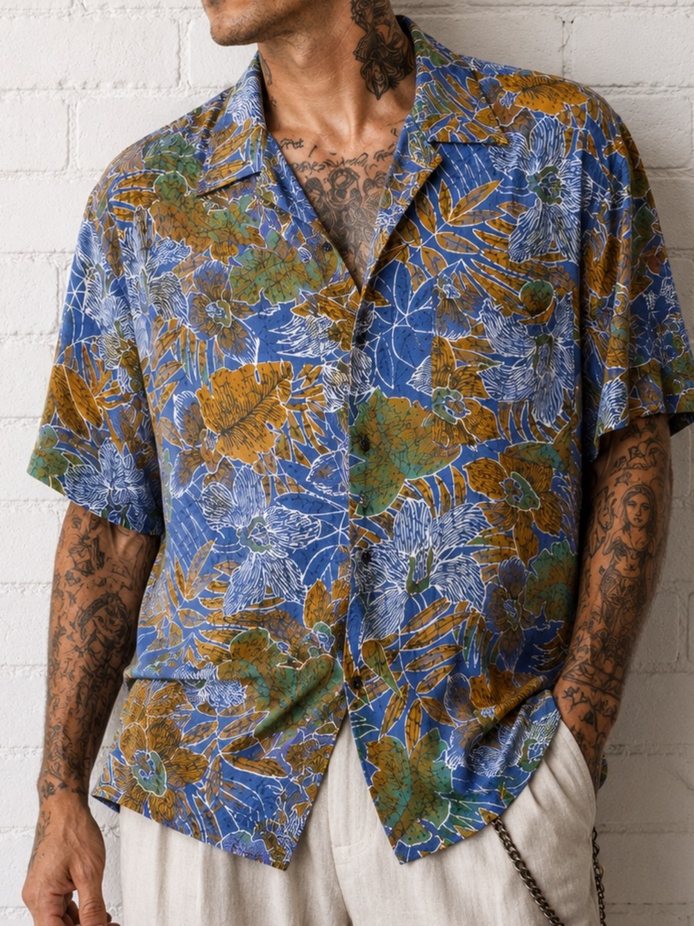 Marc Daniels Vintage Hawaiian Shirt L Tiki Rockabilly Surf Resort Floral
